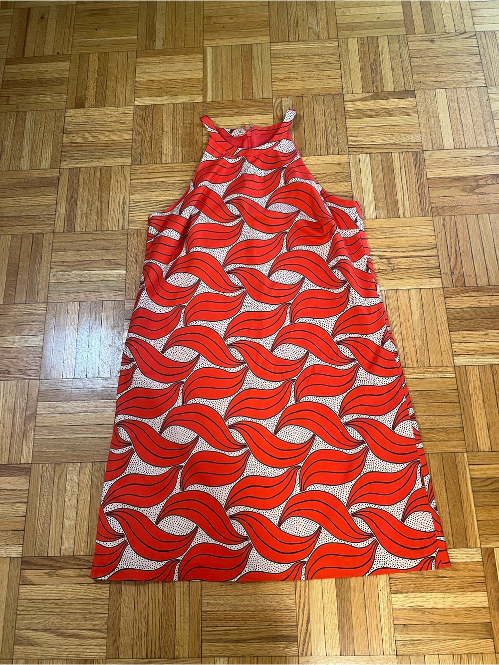 Mixed Patterns One Dress Ann Taylor Red and Cream leaves and dots mini dress 6